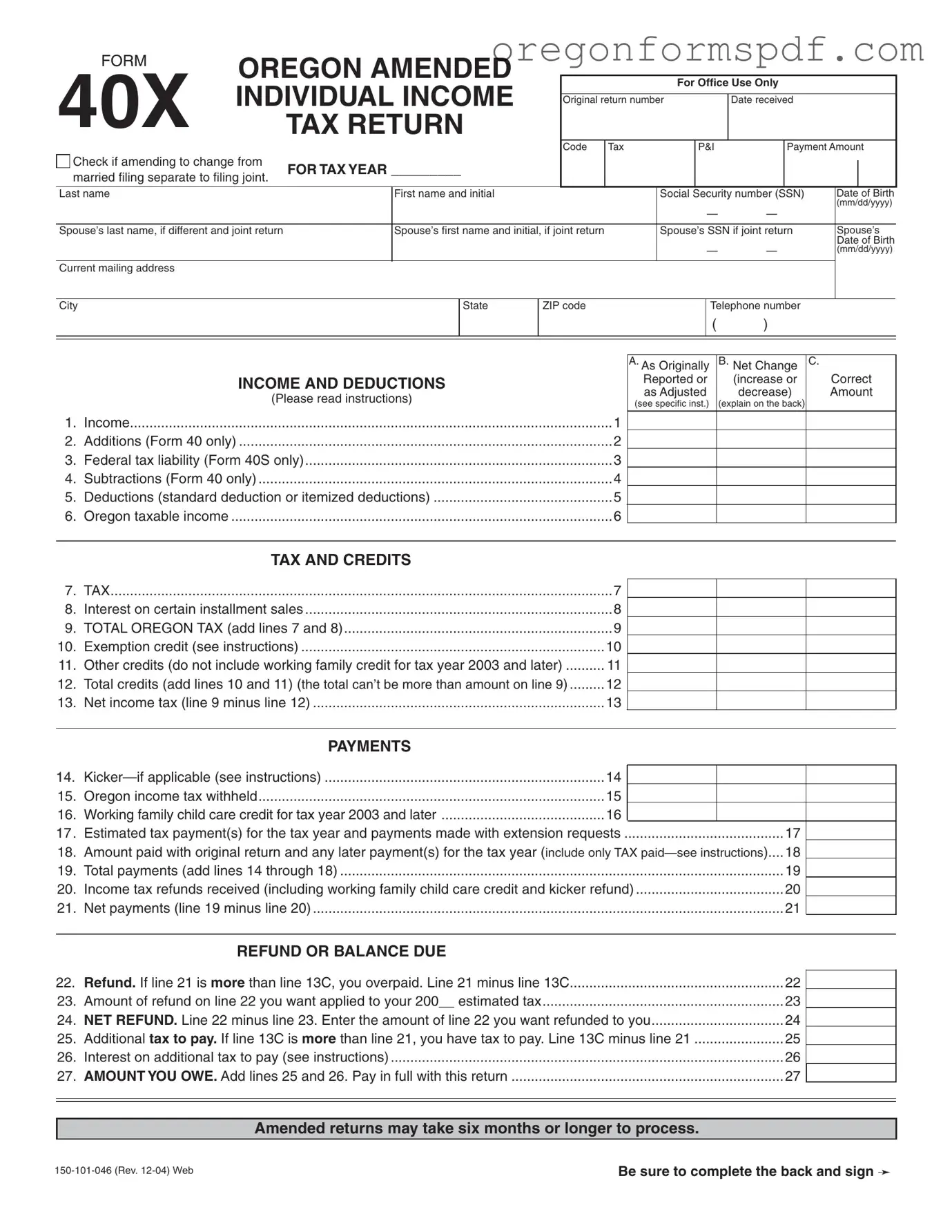 Free 40X Oregon PDF Form