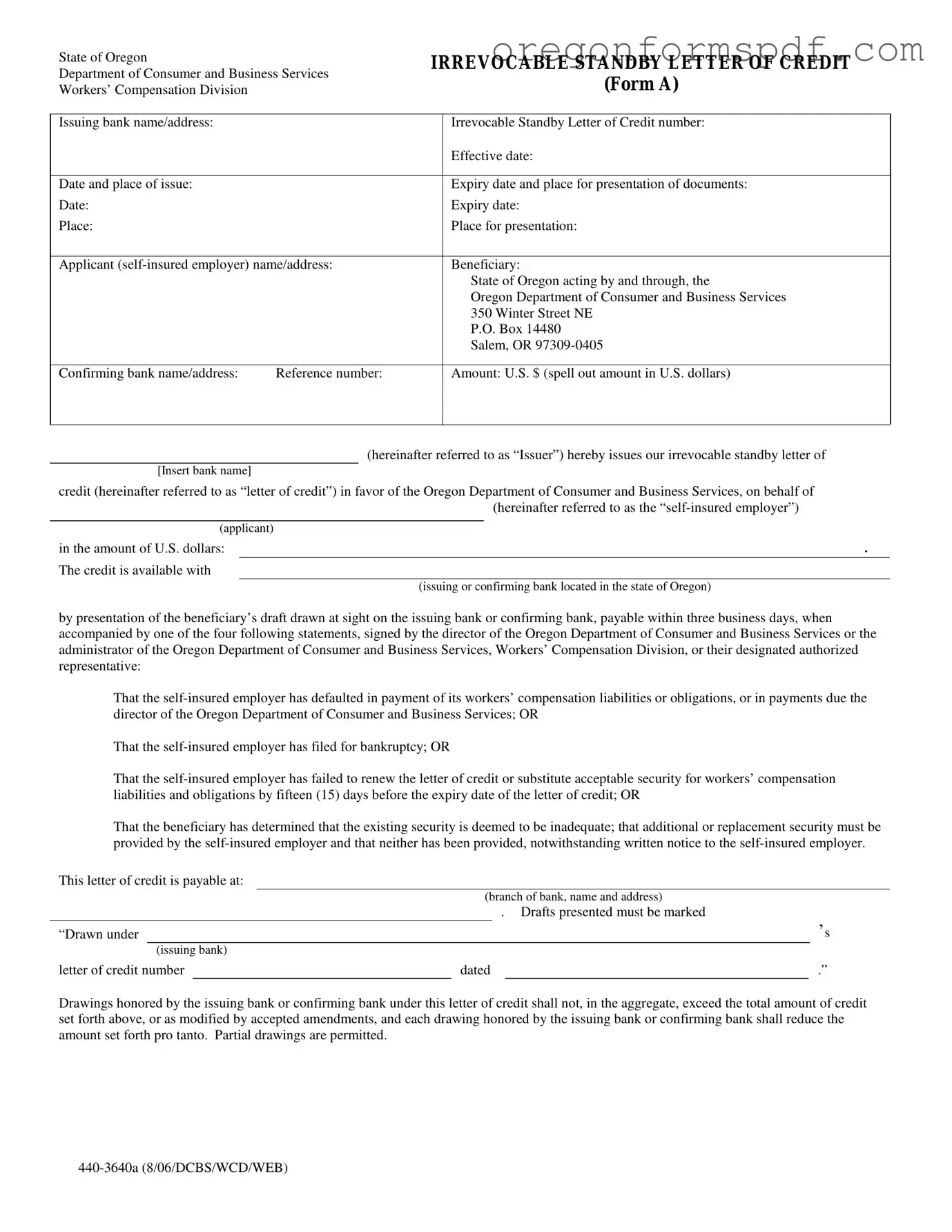 Free 440 3640A Oregon PDF Form