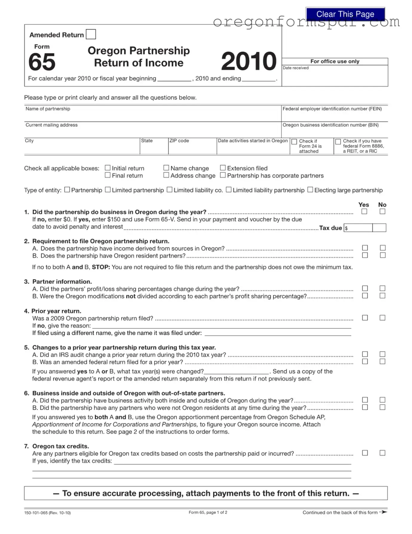 Free 65 Oregon PDF Form