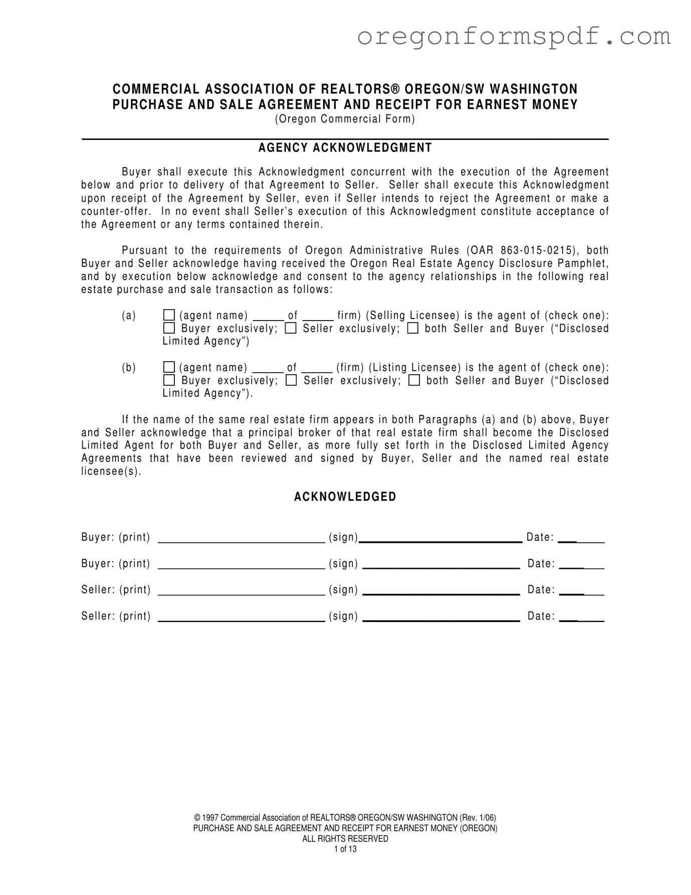 Free Money Agreement Oregon PDF Form
