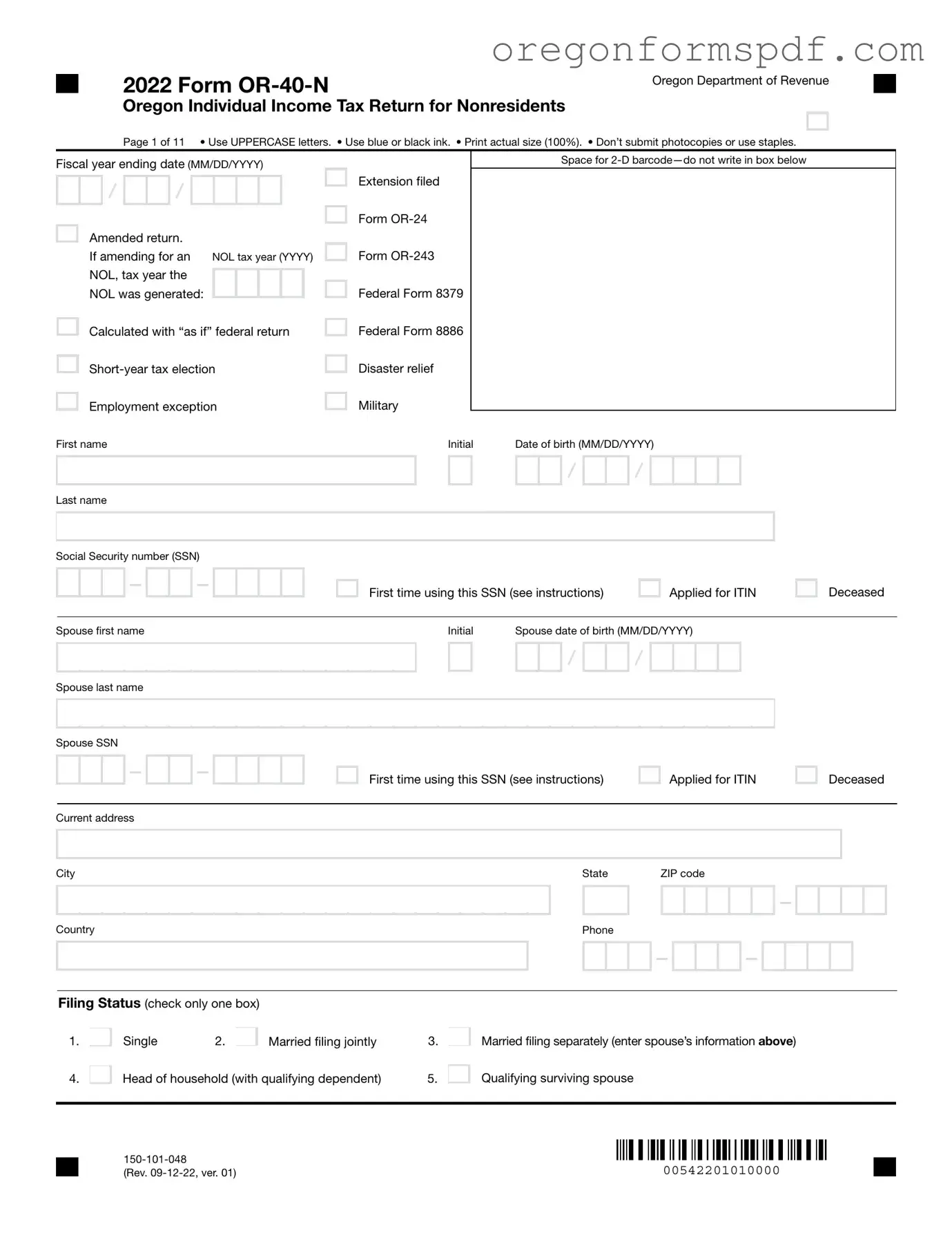 Free Oregon 40N PDF Form