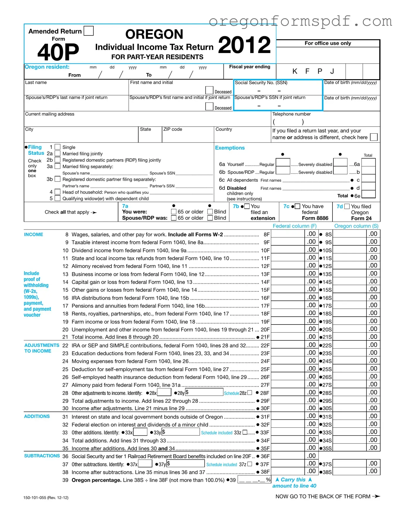 Free Oregon 40P PDF Form