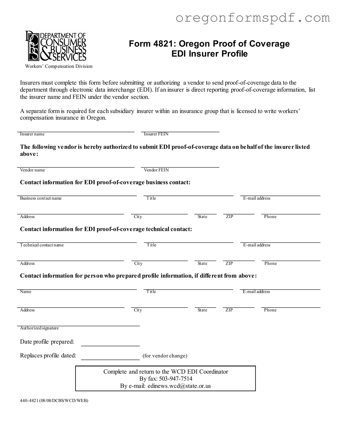 Free Oregon 4821 PDF Form