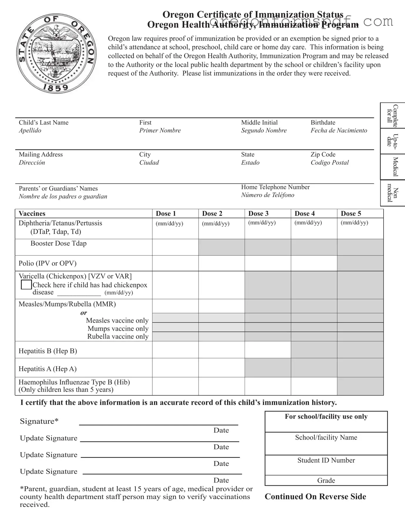 Free Oregon 53 05A PDF Form