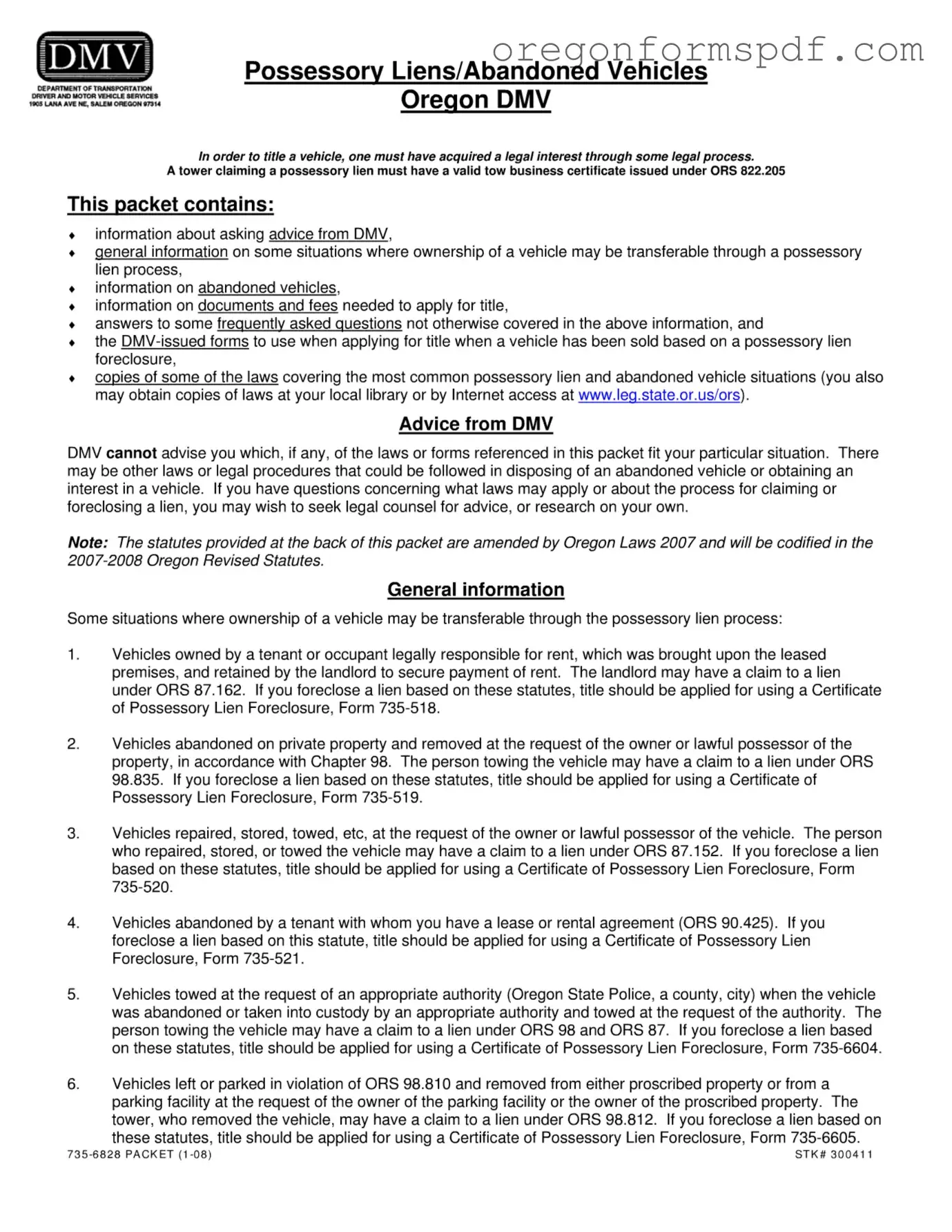 Free Oregon Abandoned Vehicles PDF Form