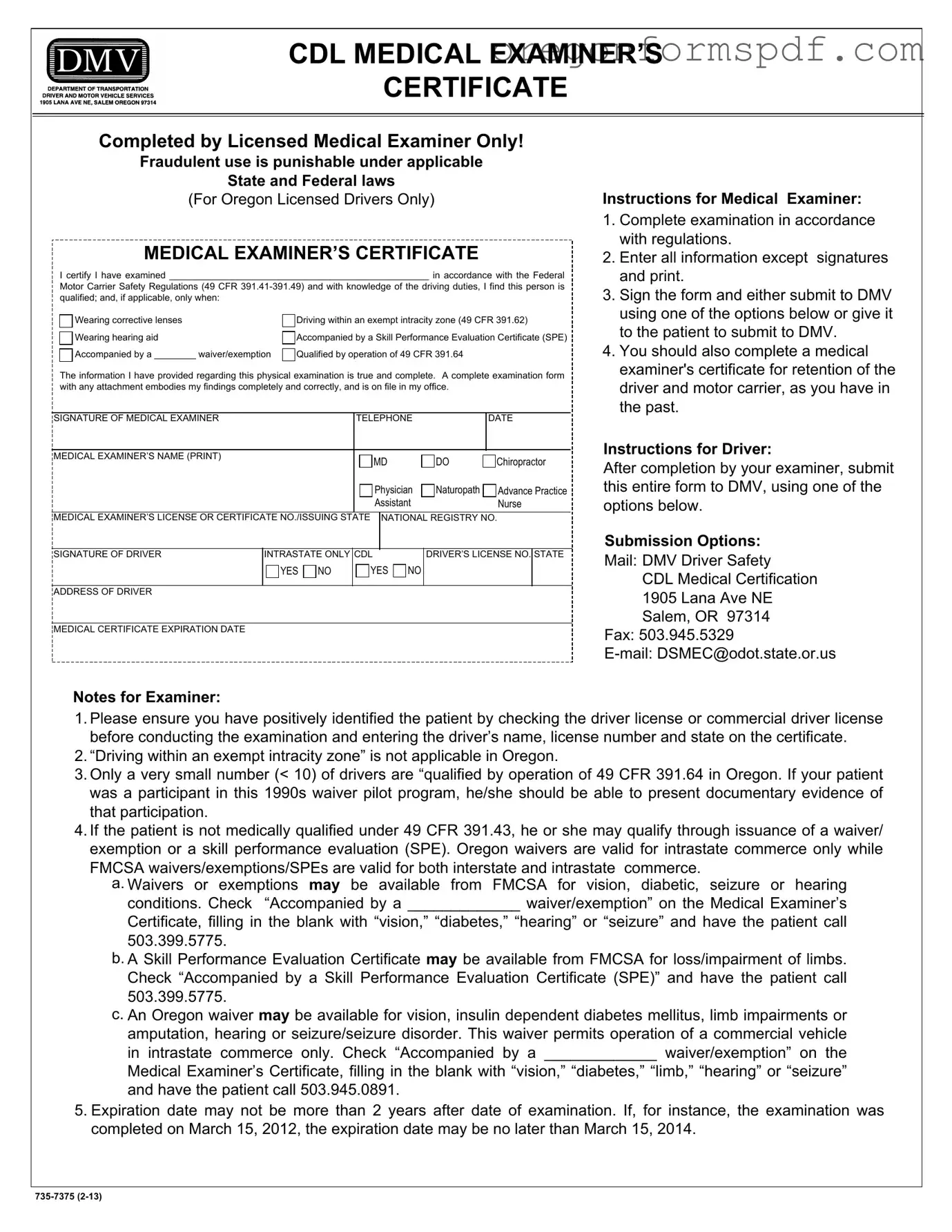 Free Oregon Dot Card For Cdl PDF Form