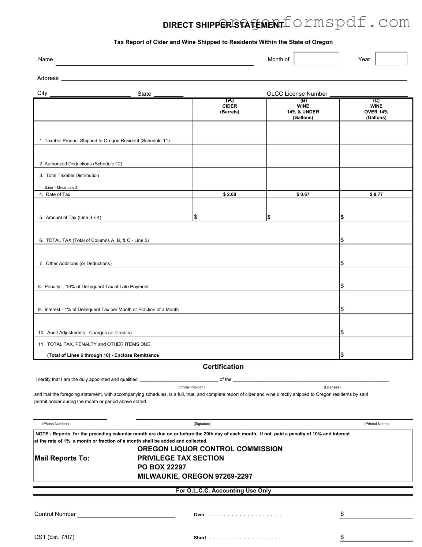 Free Oregon Ds1 PDF Form