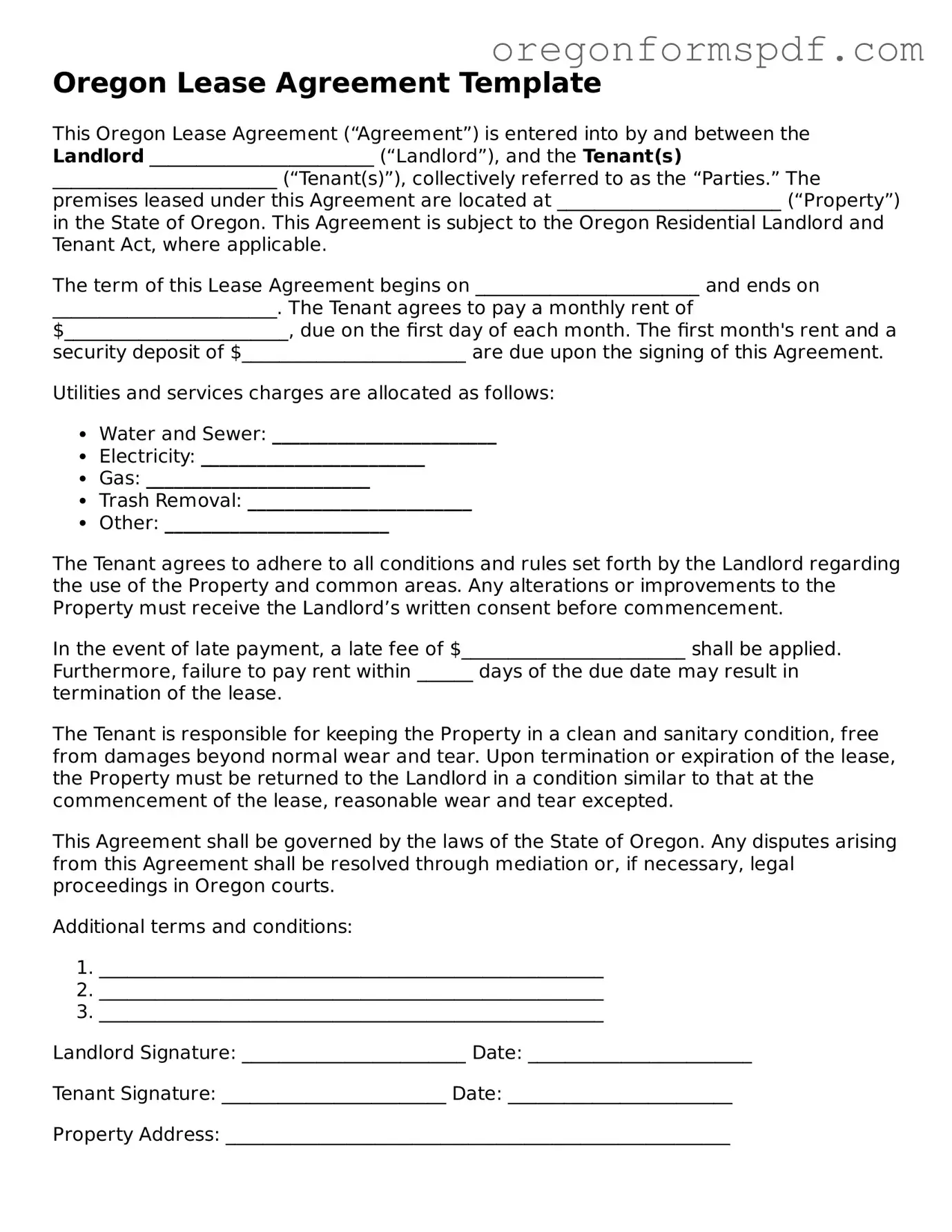 Official  Lease Agreement Template for Oregon