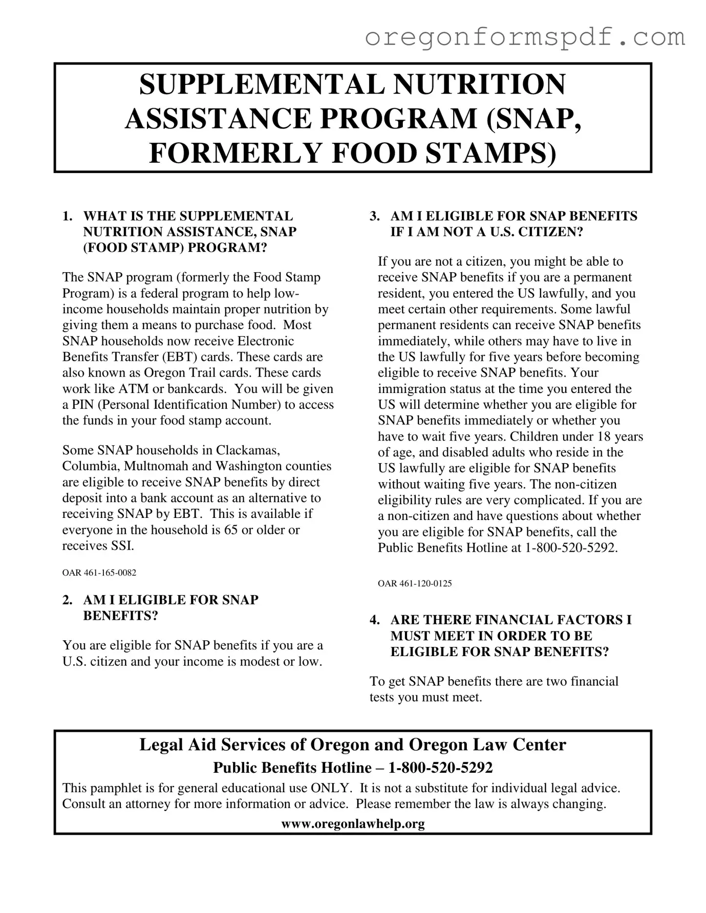 Free Oregon Snap Change Report PDF Form