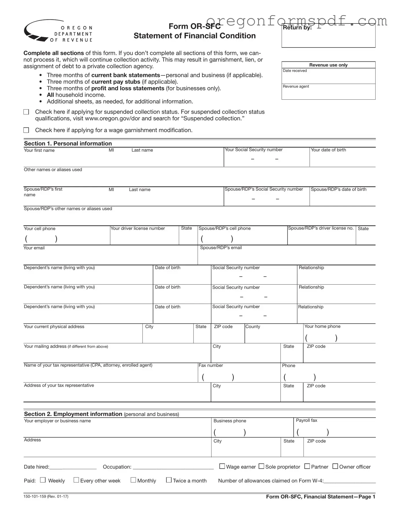 Free Oregon Statement PDF Form
