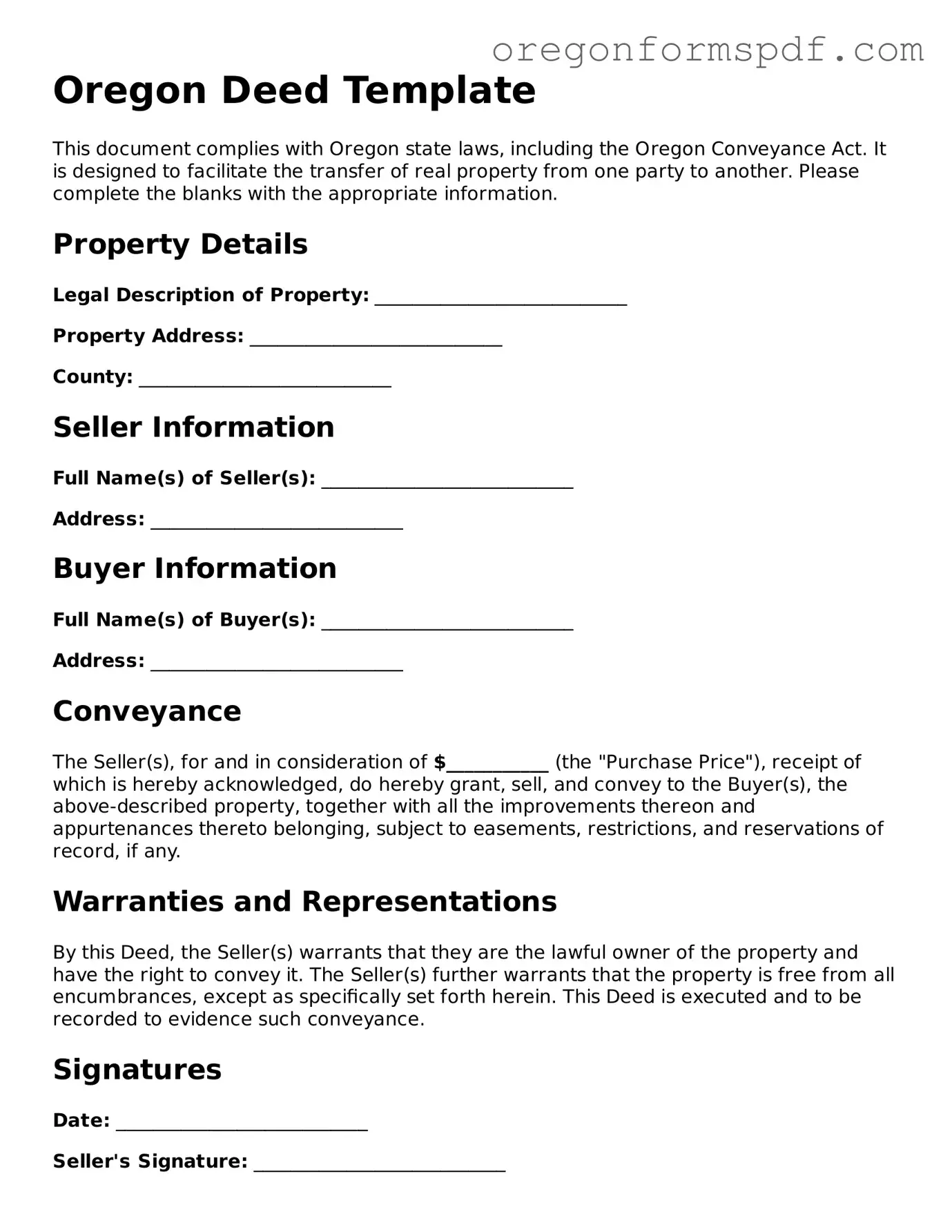 Official  Deed Template for Oregon