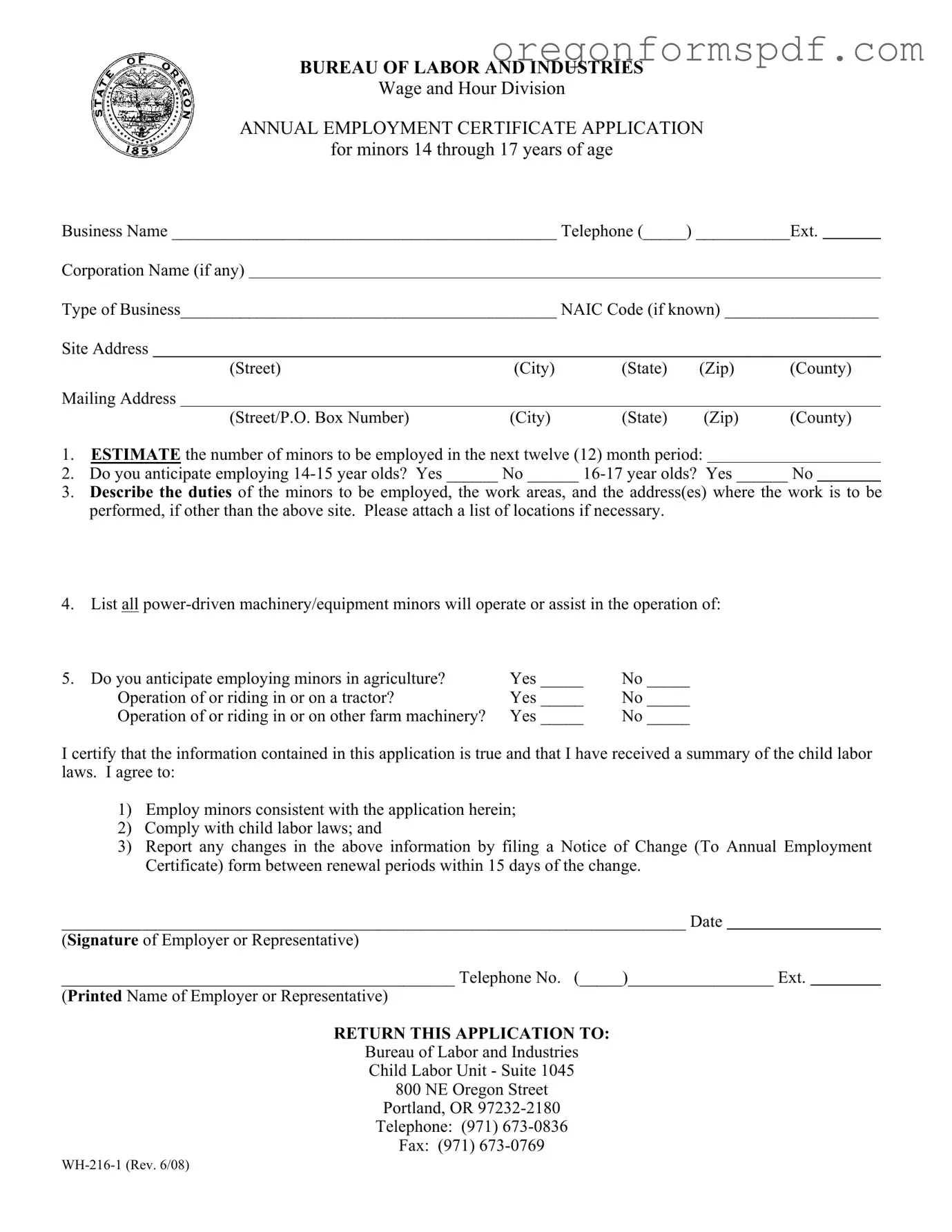 Free Oregon Wh 216 1 PDF Form