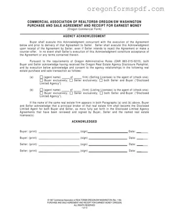 Free Money Agreement Oregon PDF Form