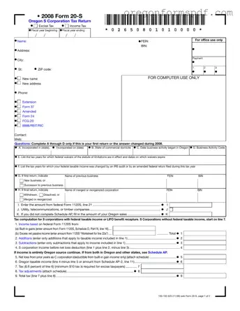 Free Oregon 20 S PDF Form