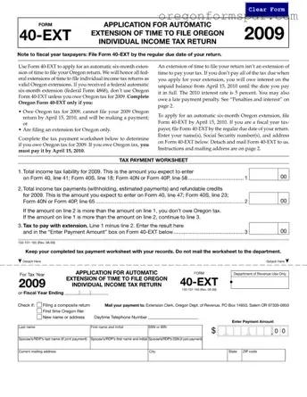 Free Oregon 40 Ext PDF Form