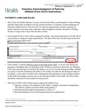 Free Oregon 45 21 PDF Form