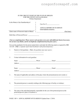 Free Oregon Annual Report Guardian PDF Form