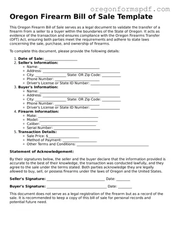 Official  Firearm Bill of Sale Template for Oregon