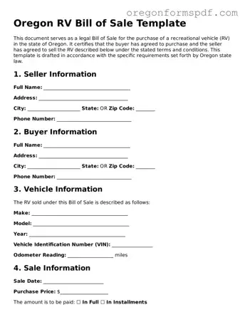 Official  RV Bill of Sale Template for Oregon