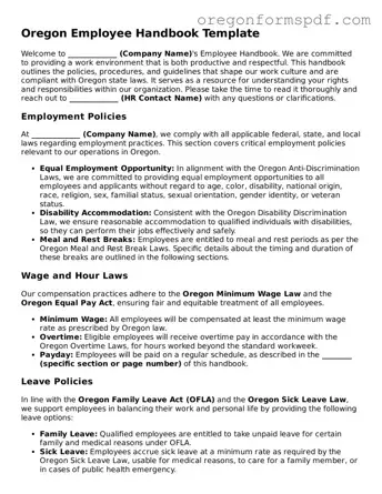 Official  Employee Handbook Template for Oregon