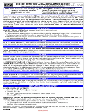 Free Oregon Dmv Accident Report PDF Form