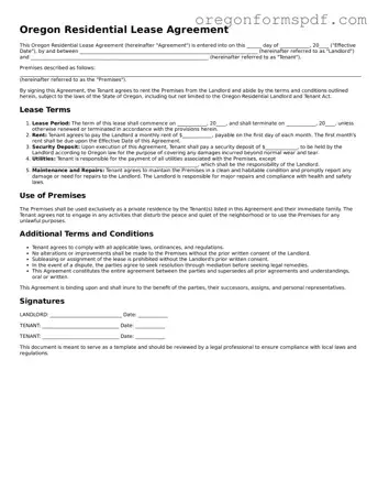 Official  Residential Lease Agreement Template for Oregon