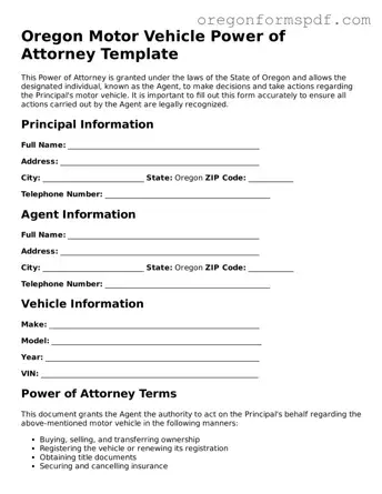 Official  Motor Vehicle Power of Attorney Template for Oregon