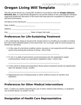 Official  Living Will Template for Oregon