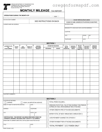 Free Oregon Monthly Mileage Tax PDF Form