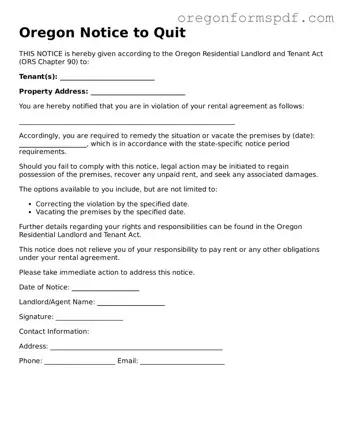 Official  Notice to Quit Template for Oregon