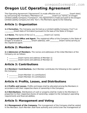 Official  Operating Agreement Template for Oregon