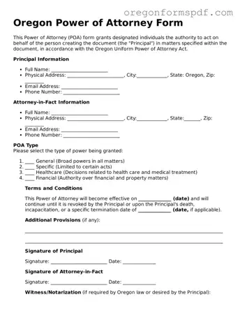 Official  Power of Attorney Template for Oregon