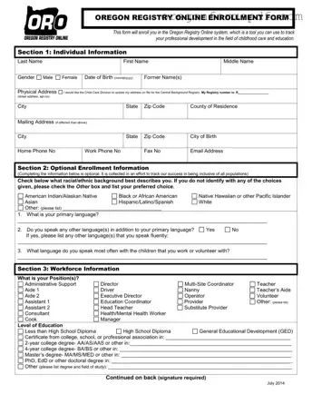 Free Oregon Registry Enrollment PDF Form