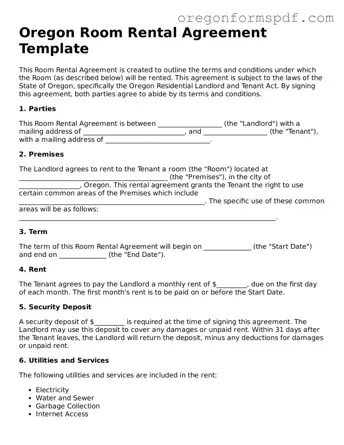 Official  Room Rental Agreement Template for Oregon