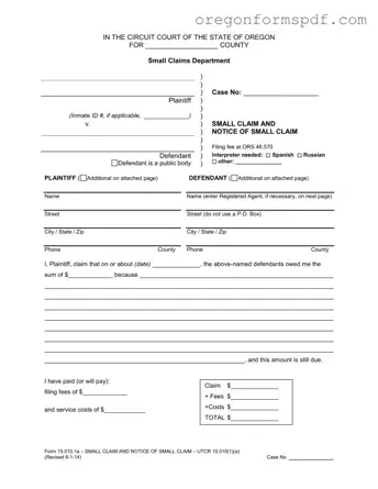 Free Oregon Small Claim PDF Form