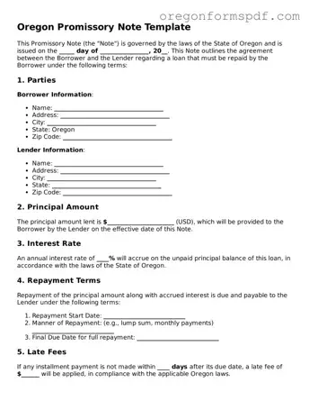 Official  Promissory Note Template for Oregon
