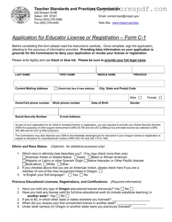 Free Oregon Tspc C 1 PDF Form