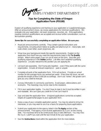 Free State Of Oregon Jobs PDF Form