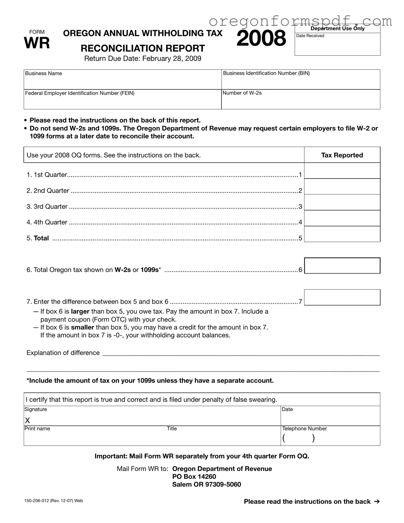 Free Wr Oregon PDF Form